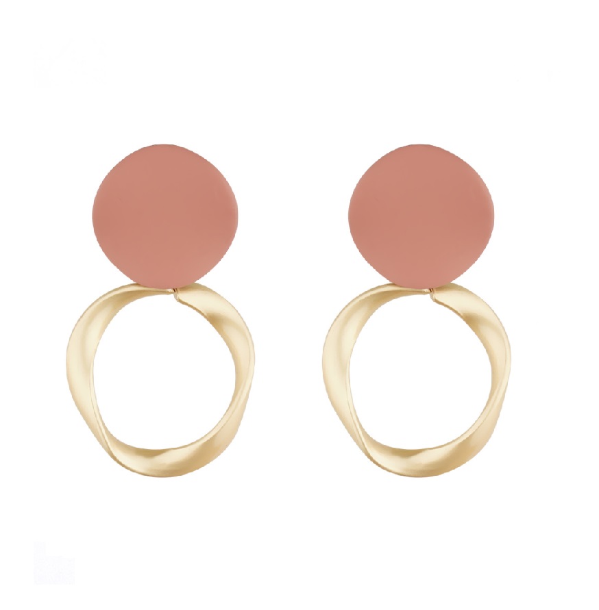 Pink And Matte Gold Drop Earrings